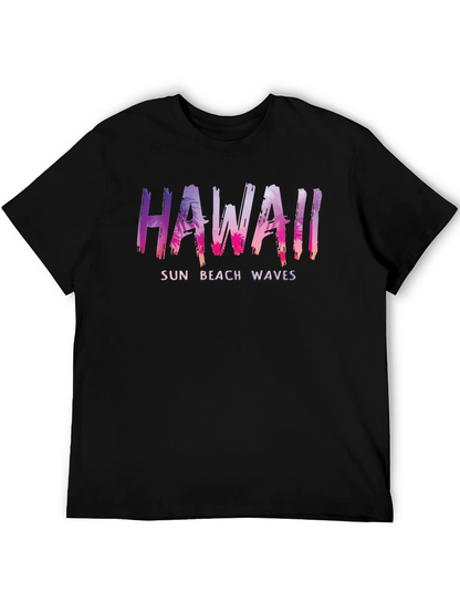 Hawaii Sun Beach Waves Mens Black T-Shirt