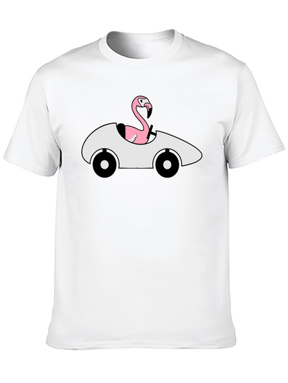 Flamingo Driving Car Graphic T-Shirt