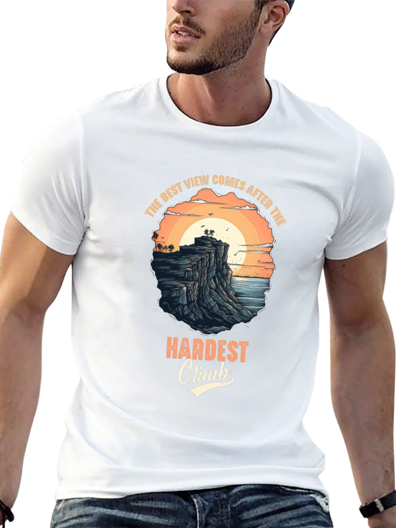 Inspirational Black T-Shirt: Best View After Hardest Climb Design