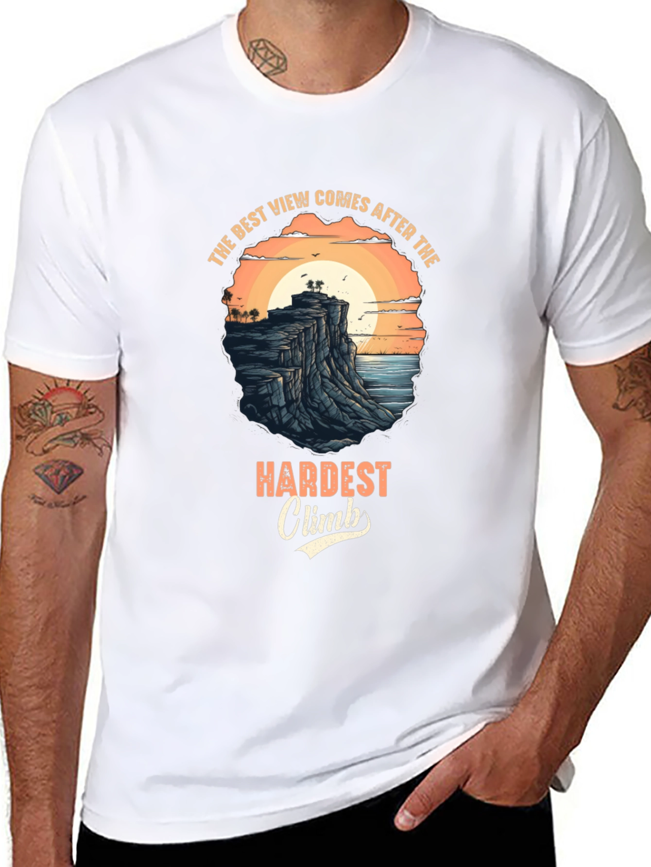 Inspirational Black T-Shirt: Best View After Hardest Climb Design