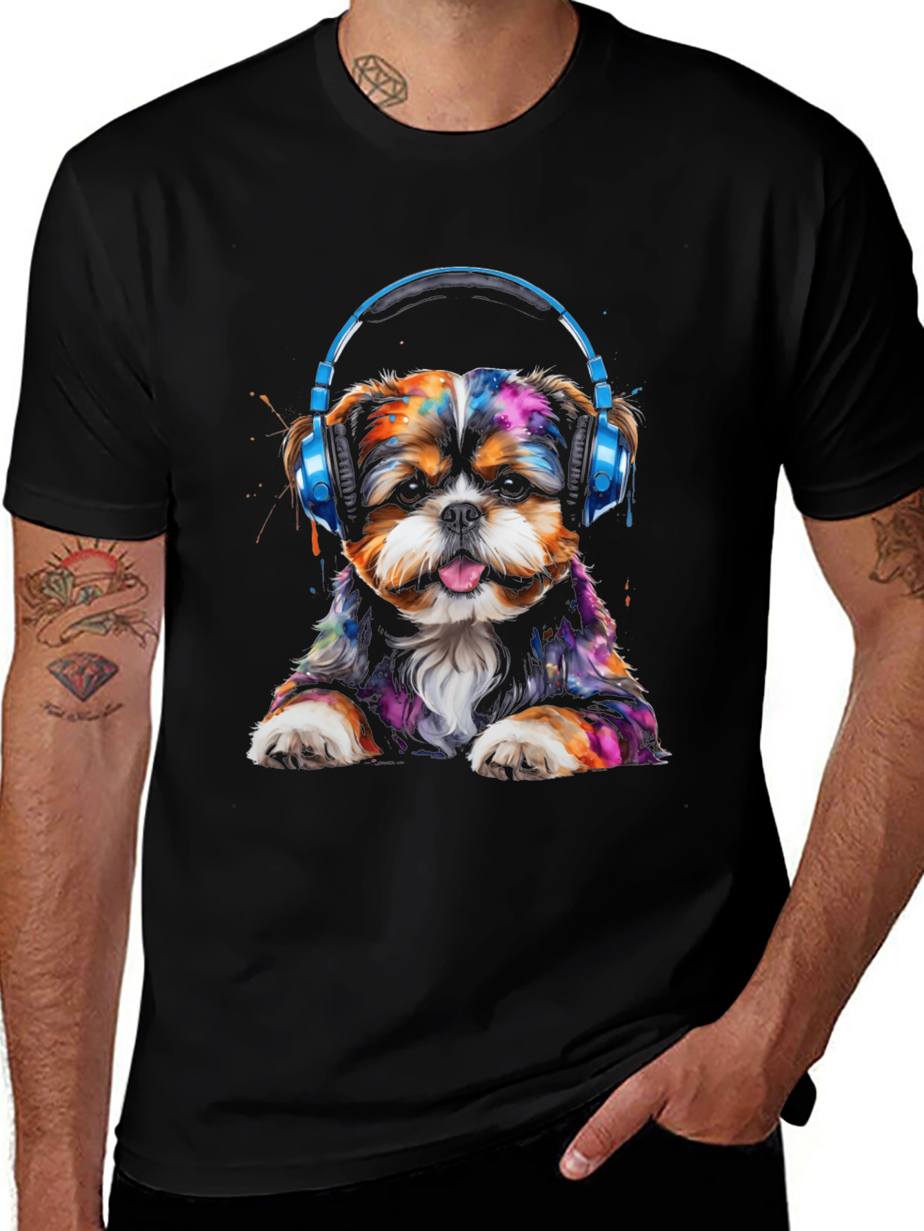 Dog with Headphones Graphic T-Shirt