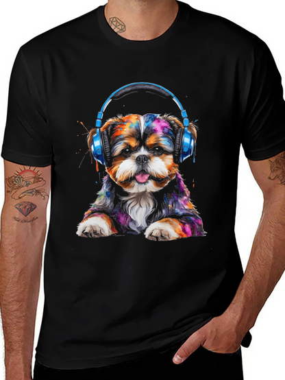 Dog with Headphones Graphic T-Shirt