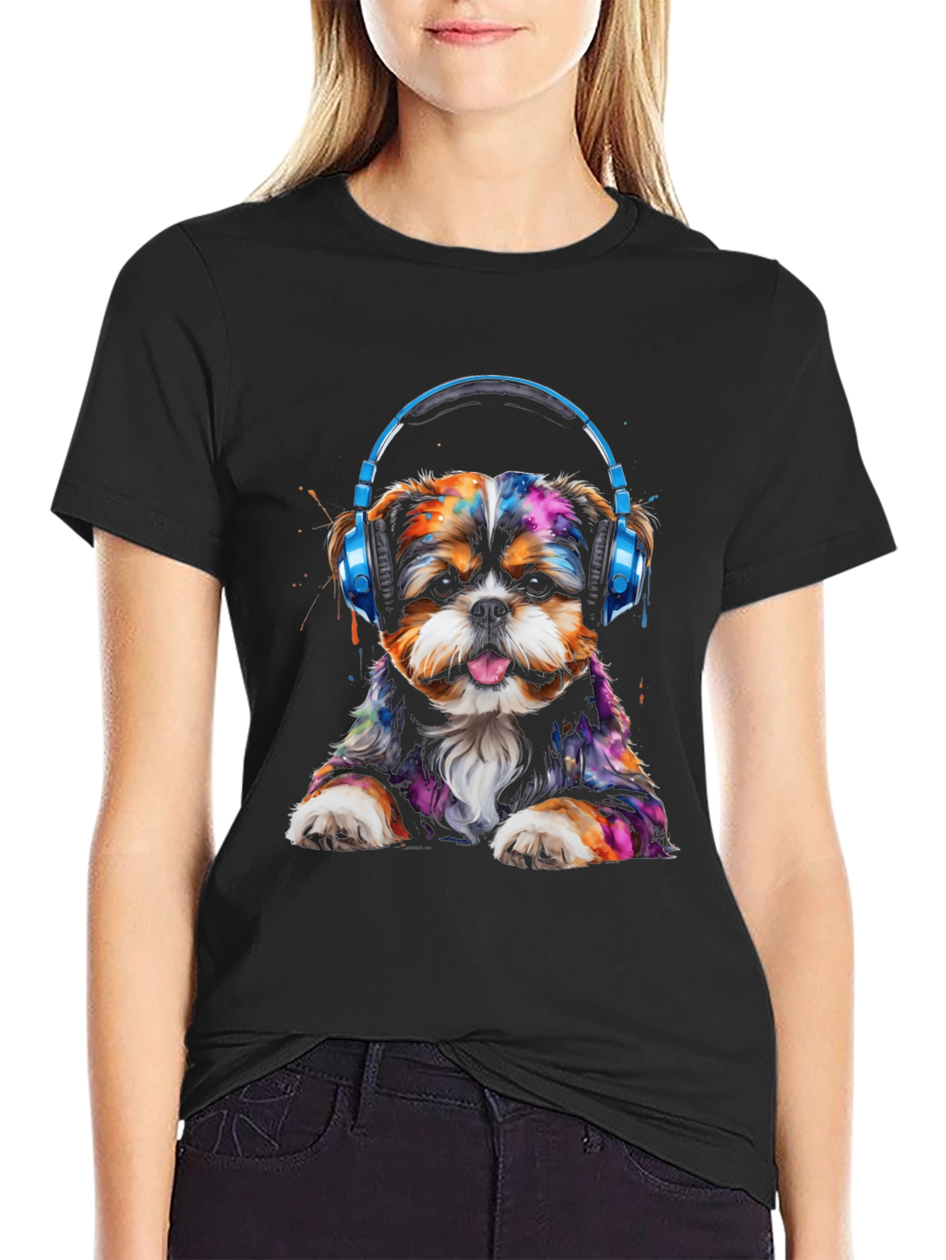 Dog with Headphones Graphic T-Shirt