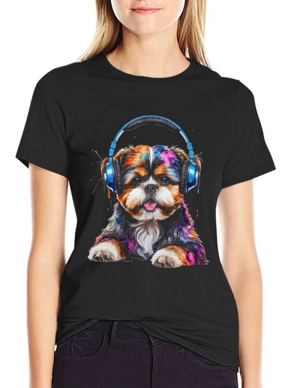 Dog with Headphones Graphic T-Shirt