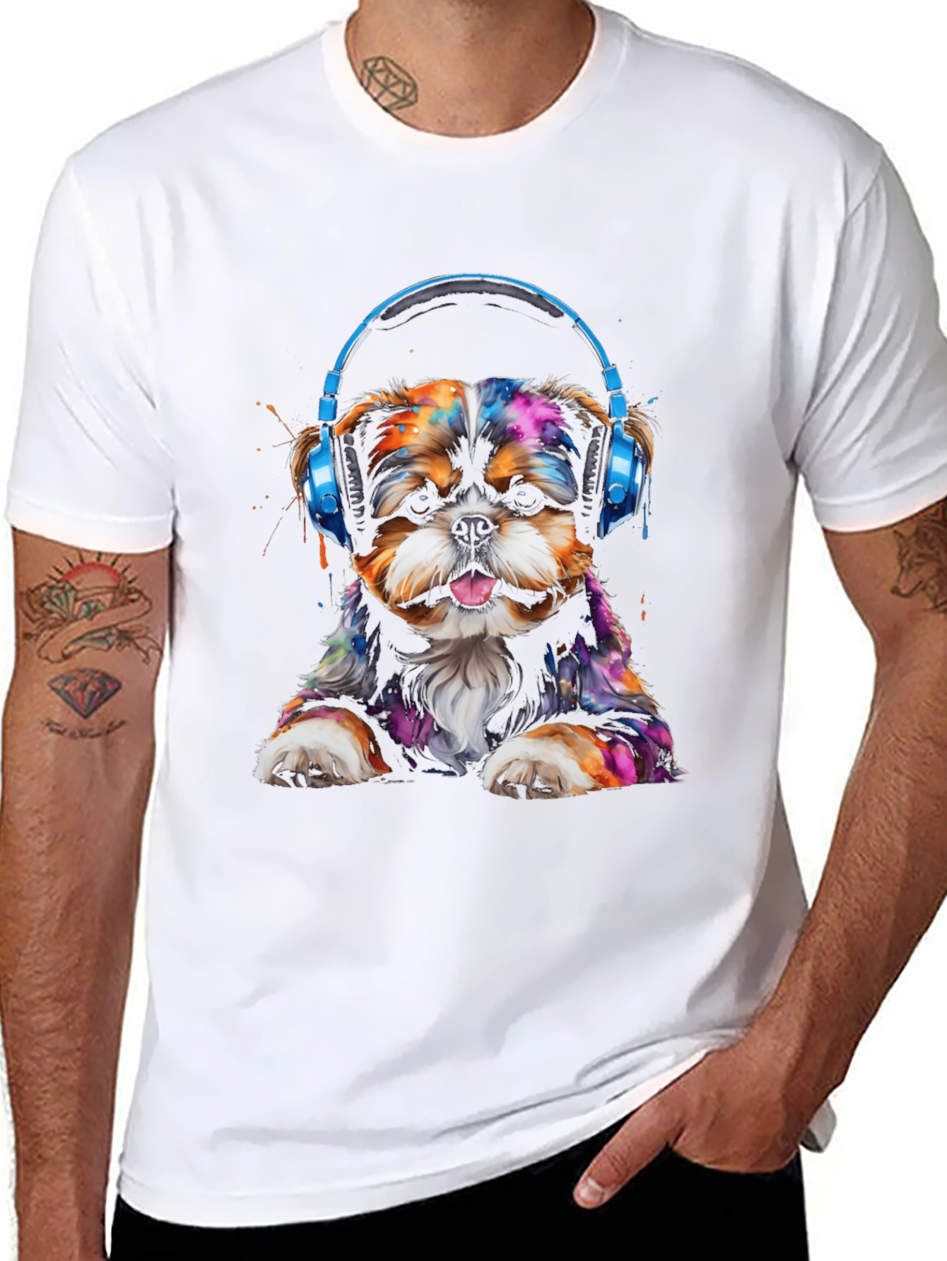 Dog with Headphones Graphic T-Shirt