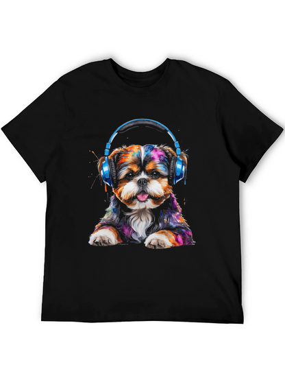 Dog with Headphones Graphic T-Shirt
