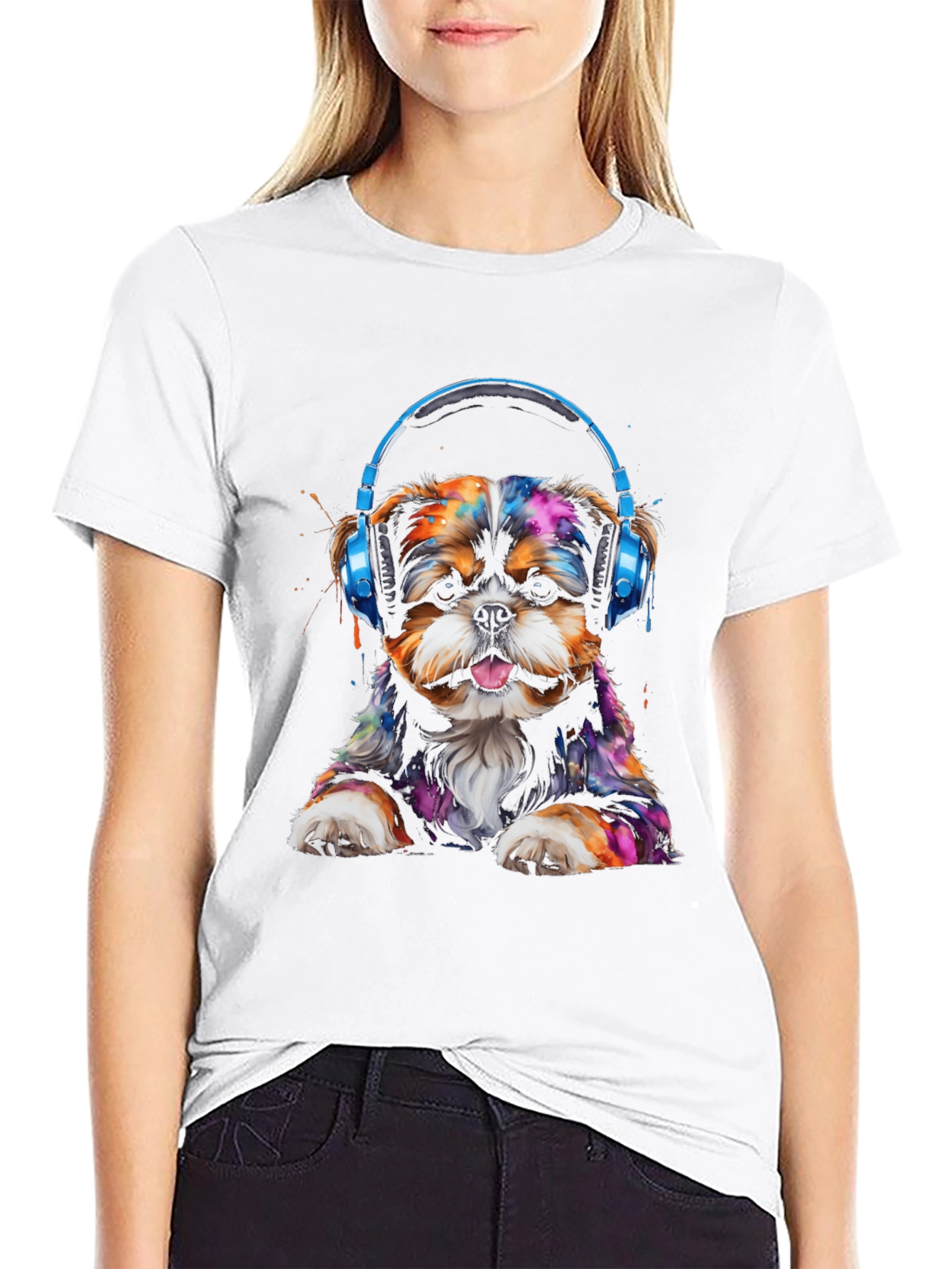 Dog with Headphones Graphic T-Shirt