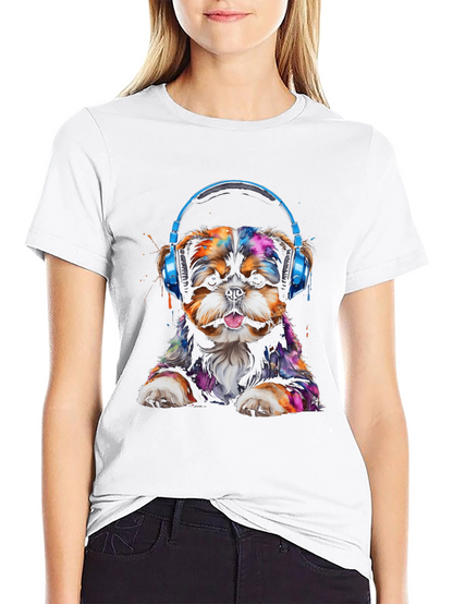 Dog with Headphones Graphic T-Shirt