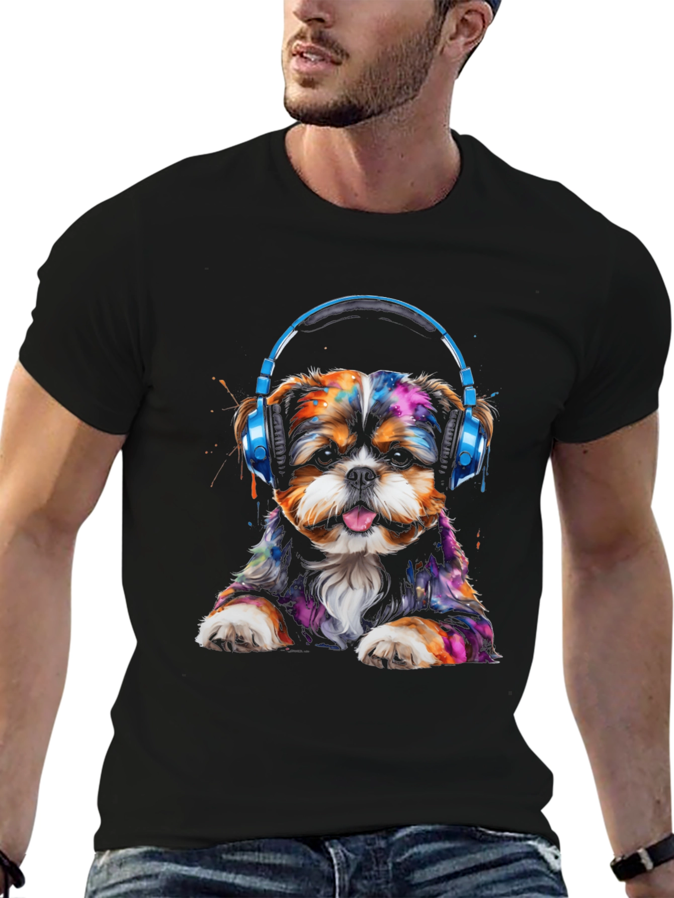 Dog with Headphones Graphic T-Shirt