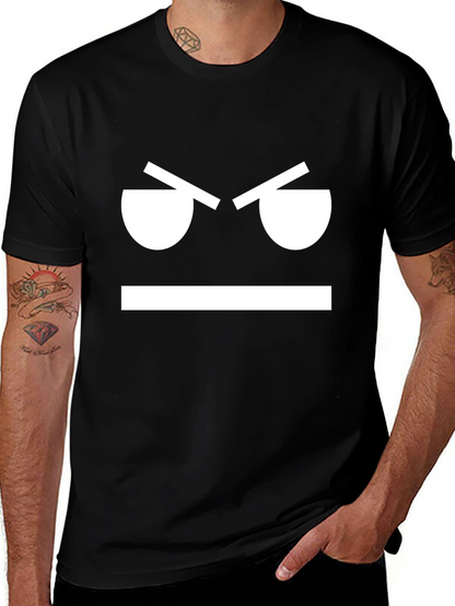Angry Face Graphic Tee - Black Cotton T-Shirt