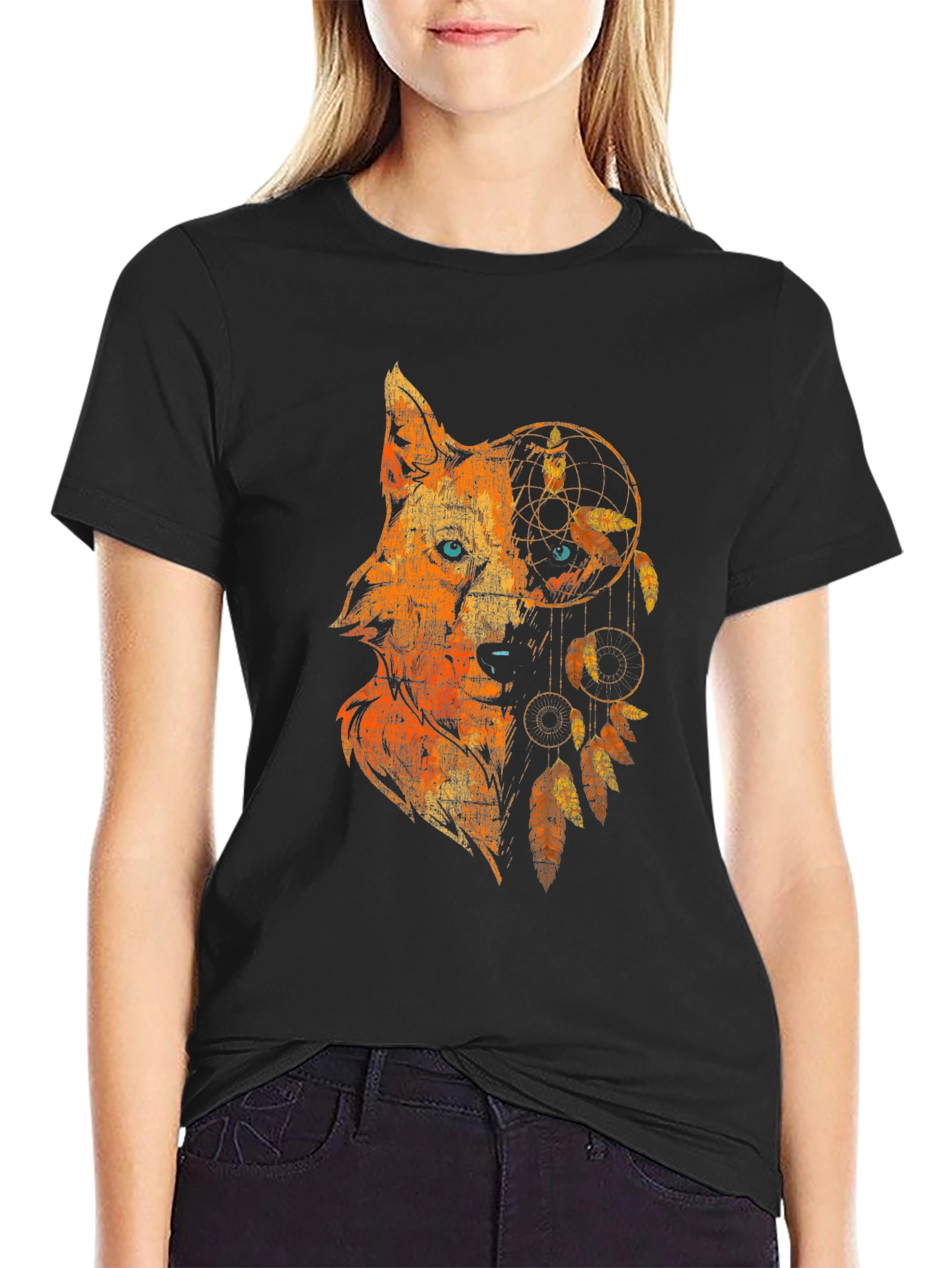 Wolf Dreamcatcher Graphic Tee - Black