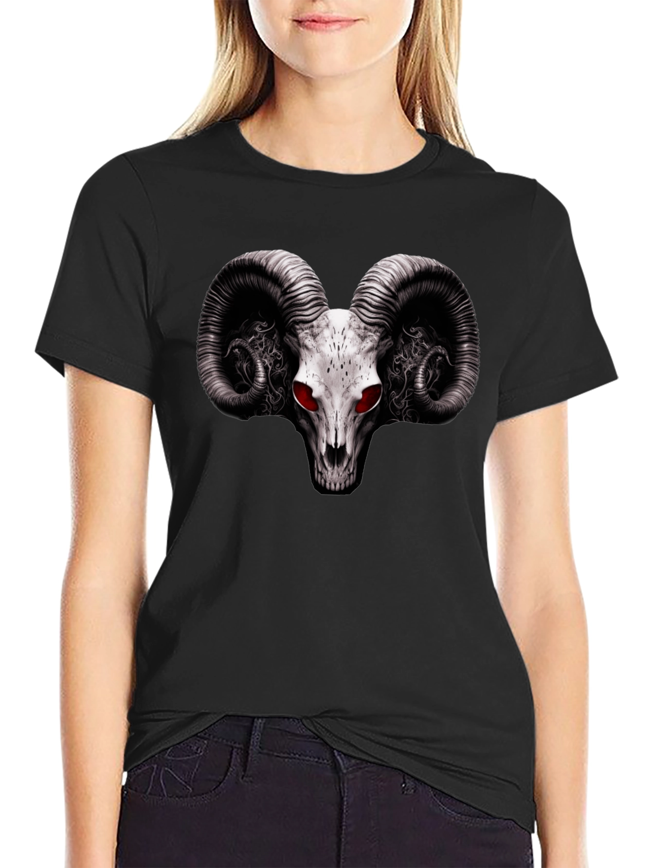Ram Skull Graphic T-Shirt - Red Eye Black Tee
