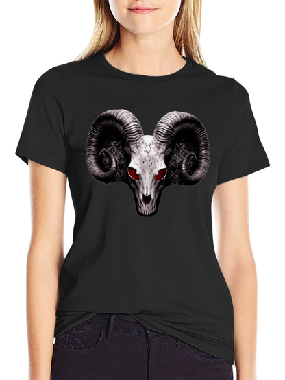 Ram Skull Graphic T-Shirt - Red Eye Black Tee