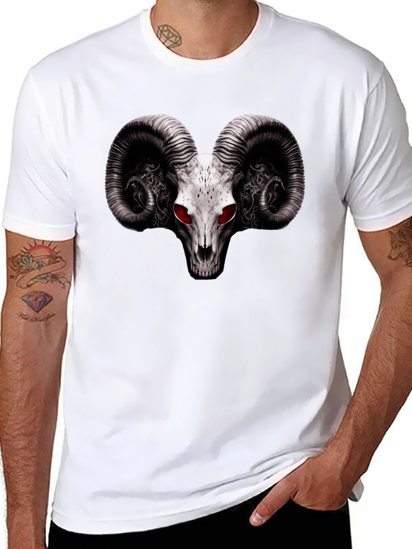 Ram Skull Graphic T-Shirt - Red Eye Black Tee