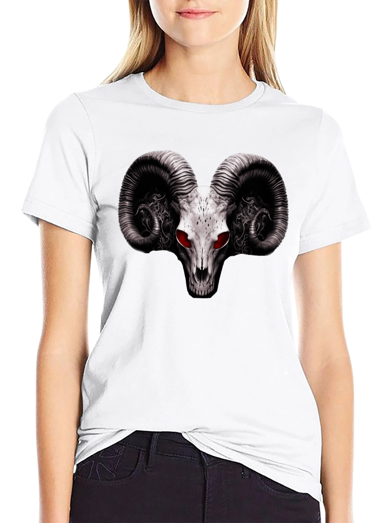 Ram Skull Graphic T-Shirt - Red Eye Black Tee
