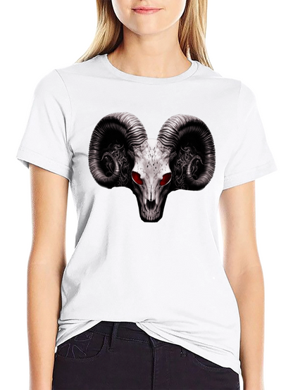 Ram Skull Graphic T-Shirt - Red Eye Black Tee