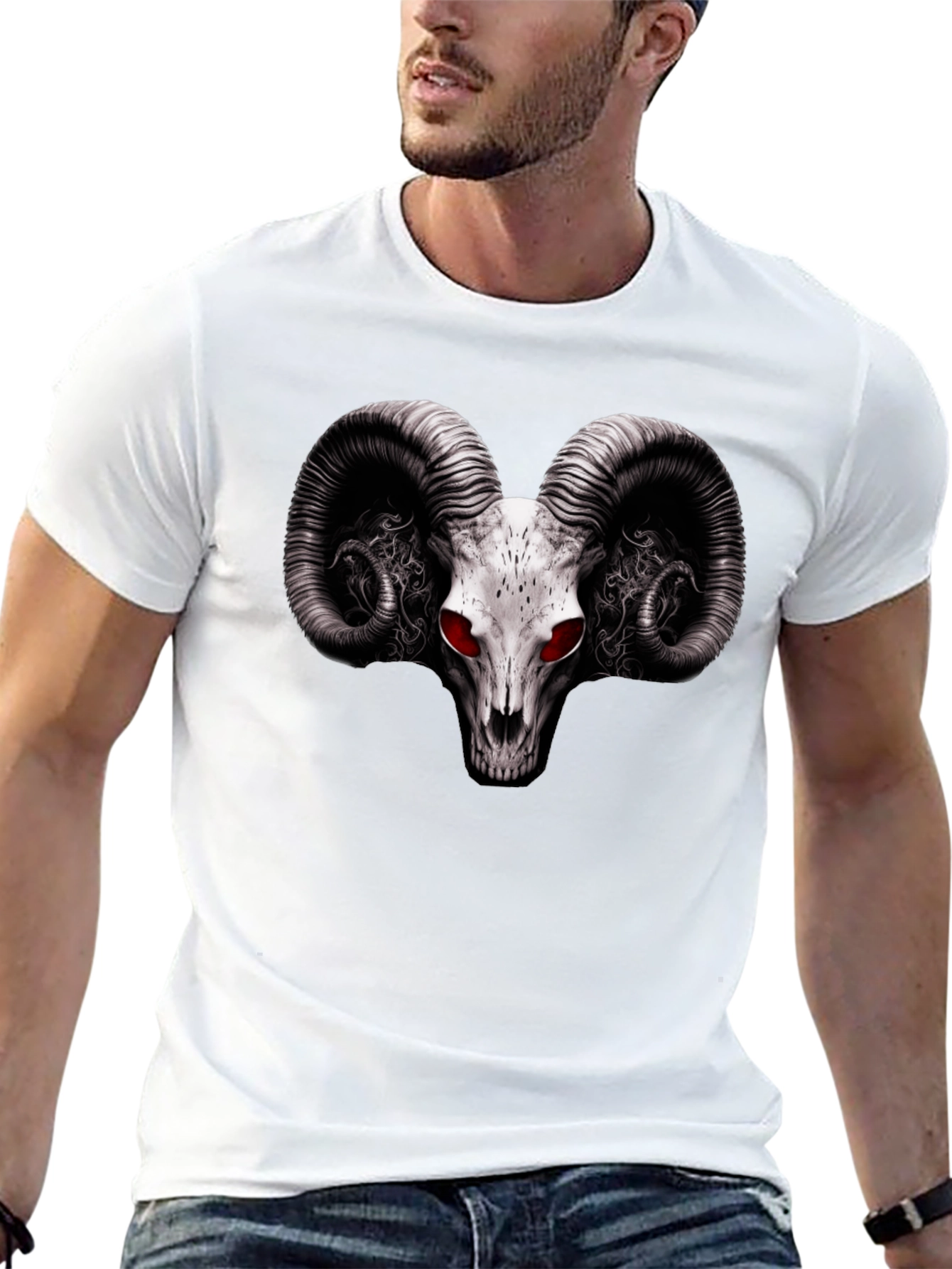 Ram Skull Graphic T-Shirt - Red Eye Black Tee
