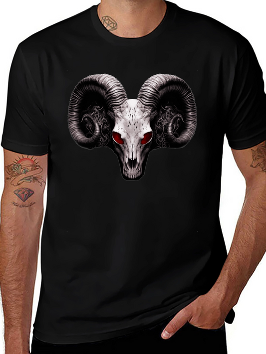 Ram Skull Graphic T-Shirt - Red Eye Black Tee