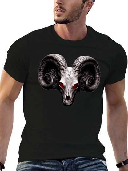 Ram Skull Graphic T-Shirt - Red Eye Black Tee