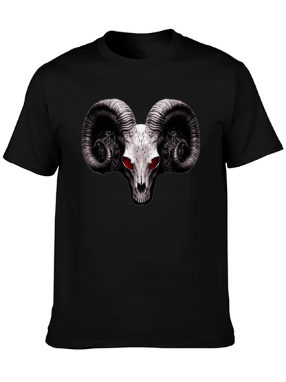 Ram Skull Graphic T-Shirt - Red Eye Black Tee