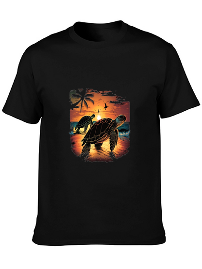 Sunset Turtle Graphic Tee - Black