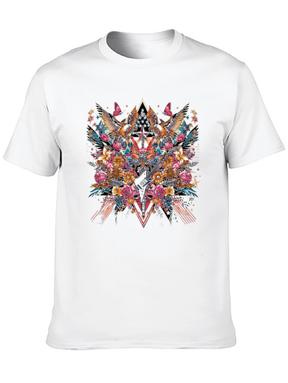 Floral Eagle Guitar Graphic Black T-Shirt
