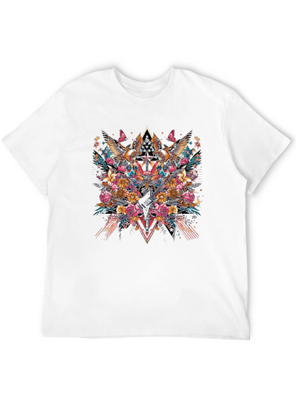 Floral Eagle Guitar Graphic Black T-Shirt