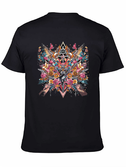 Floral Eagle Guitar Graphic Black T-Shirt