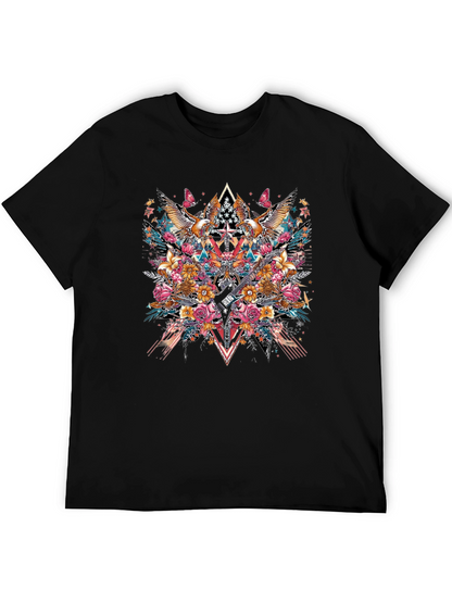 Floral Eagle Guitar Graphic Black T-Shirt
