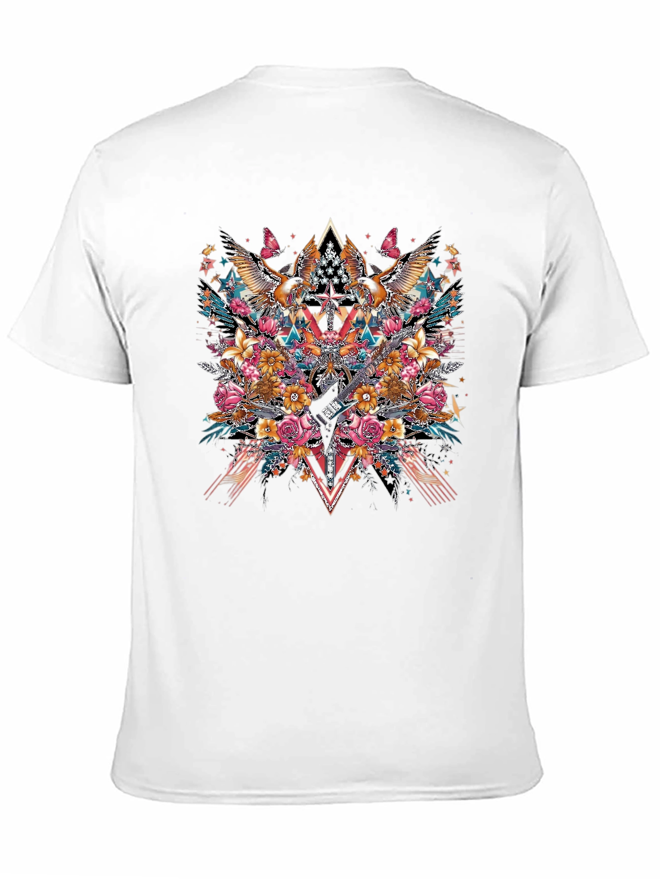 Floral Eagle Guitar Graphic Black T-Shirt