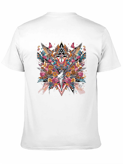 Floral Eagle Guitar Graphic Black T-Shirt