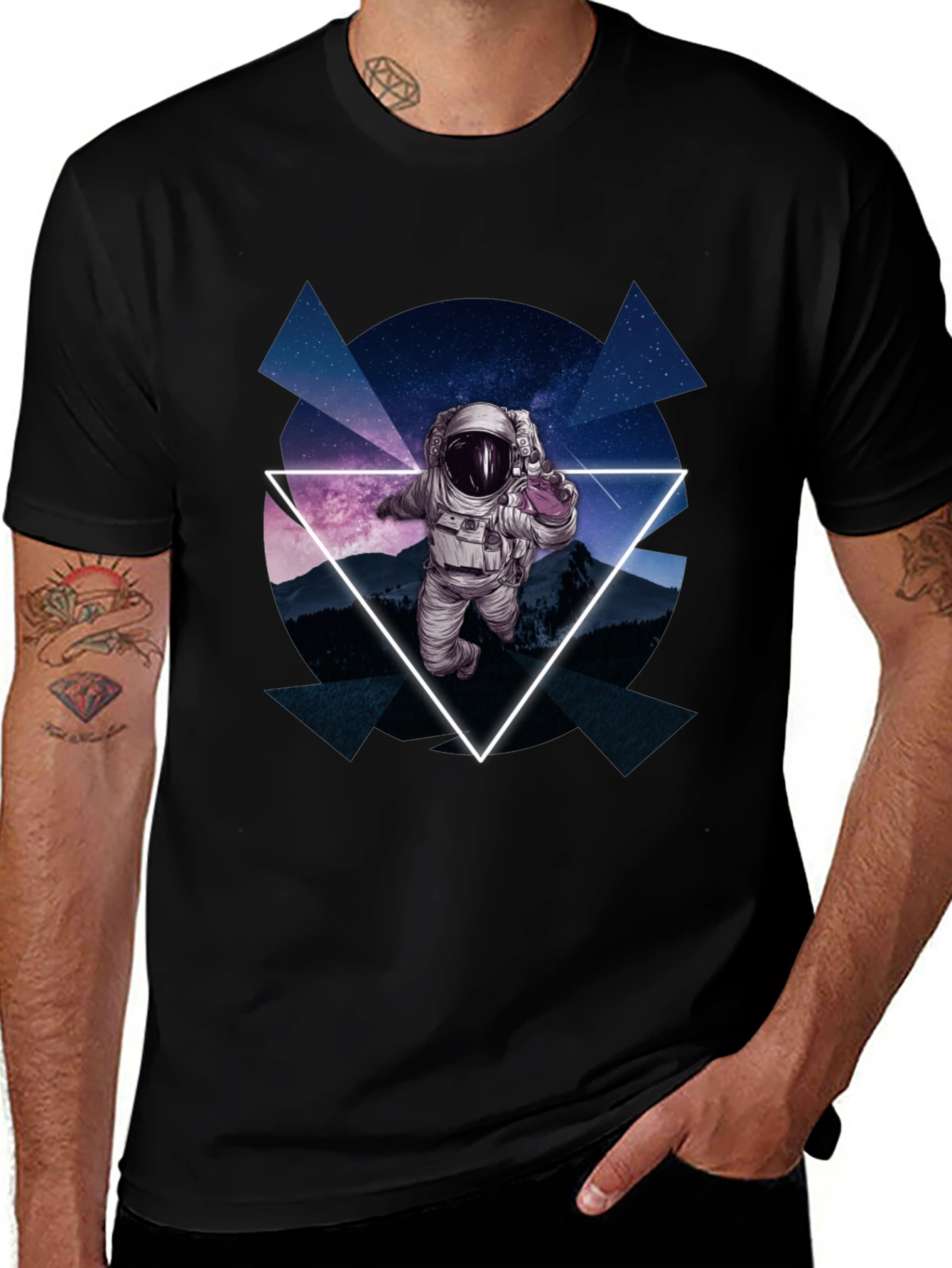 Astronaut in Space T-Shirt - Geometric Design