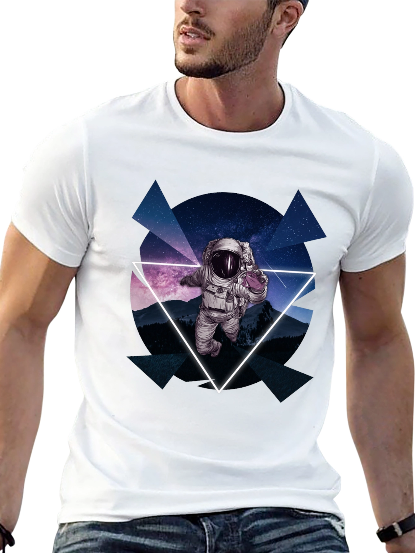 Astronaut in Space T-Shirt - Geometric Design