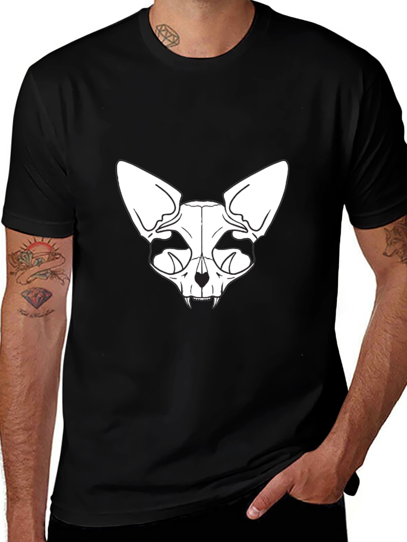 Skull Cat Graphic Tee - Black T-Shirt