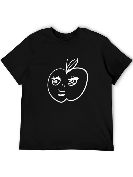 Funny Apple Face Graphic T-Shirt - Black