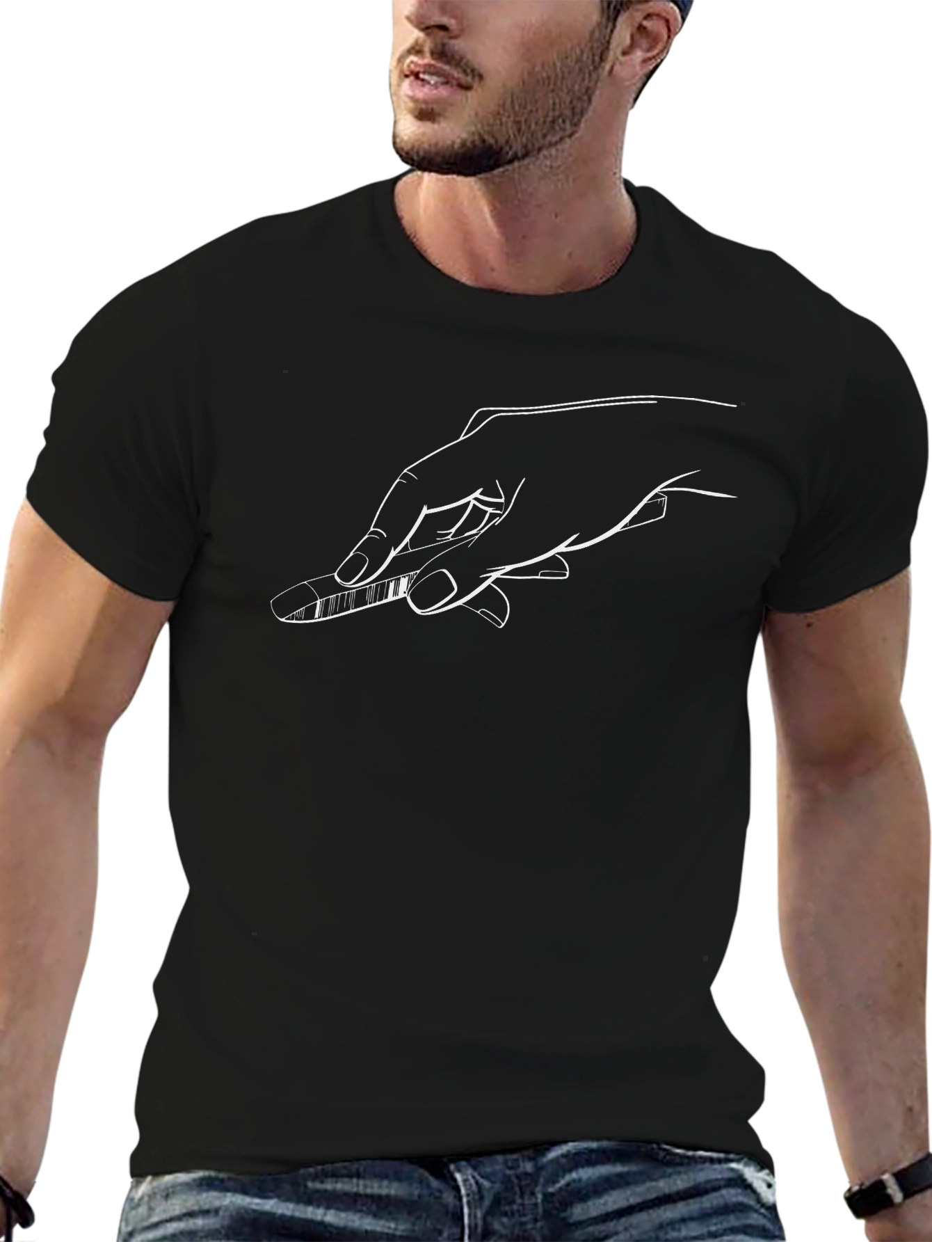 Piano Hand Tee - Unisex Black Cotton T-Shirt