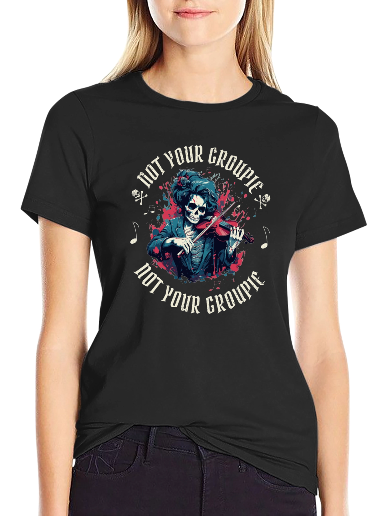 Not Your Groupie Skeleton Violinist Black T-Shirt
