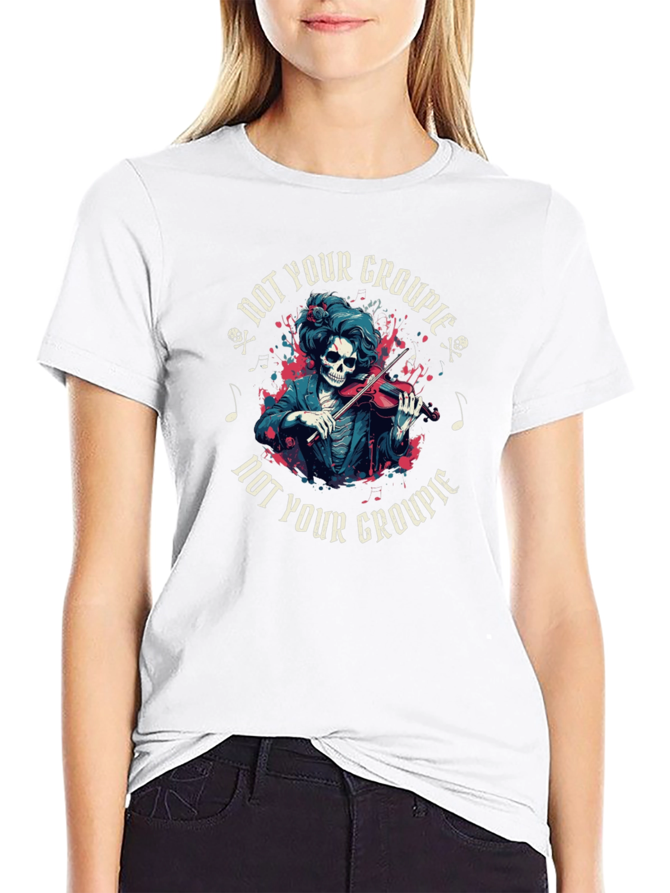 Not Your Groupie Skeleton Violinist Black T-Shirt