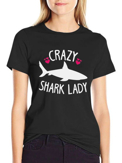 Crazy Shark Lady T-Shirt - Novelty Graphic Tee