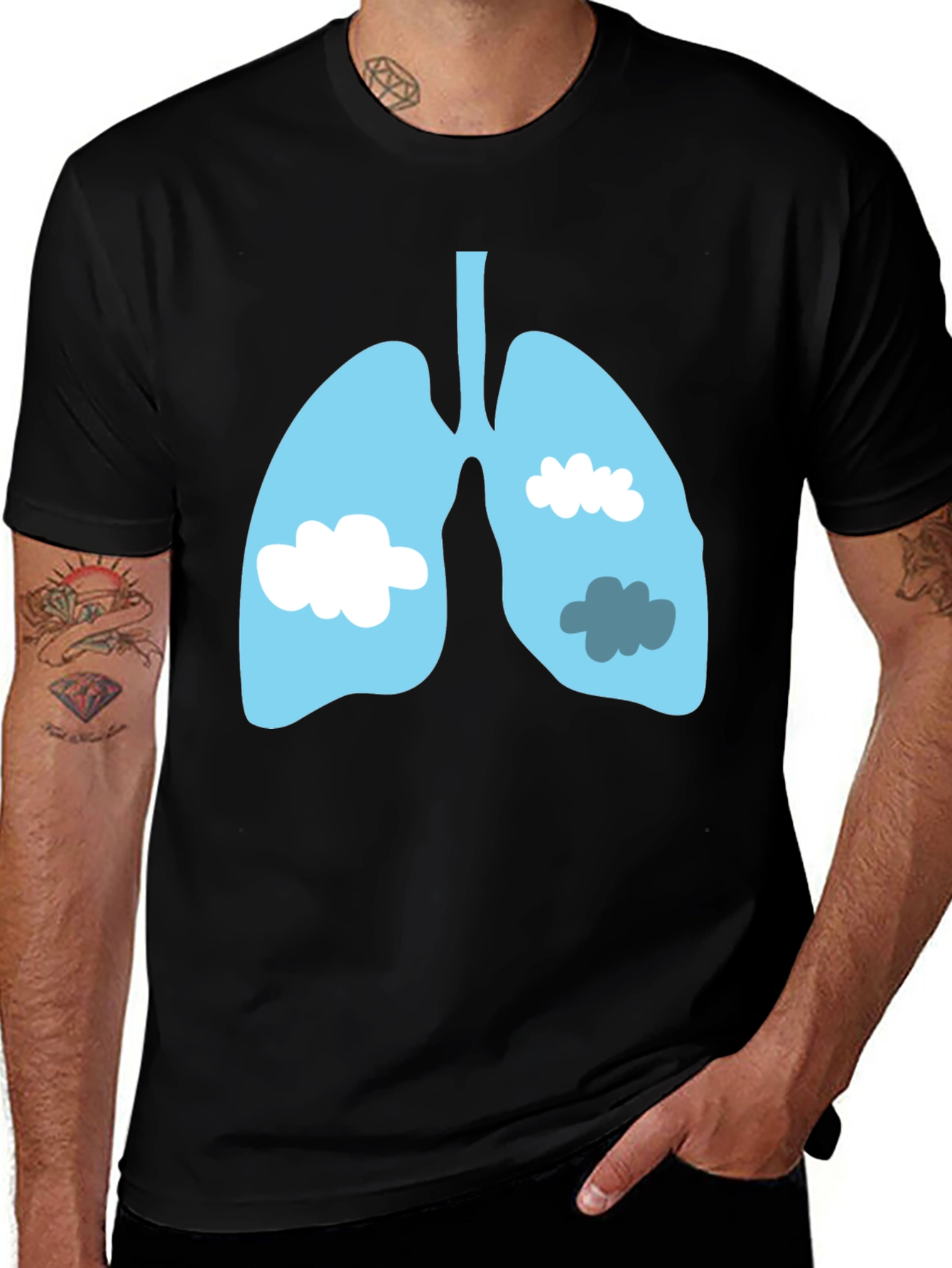 Lungs & Clouds Graphic Tee - Black Cotton T-Shirt