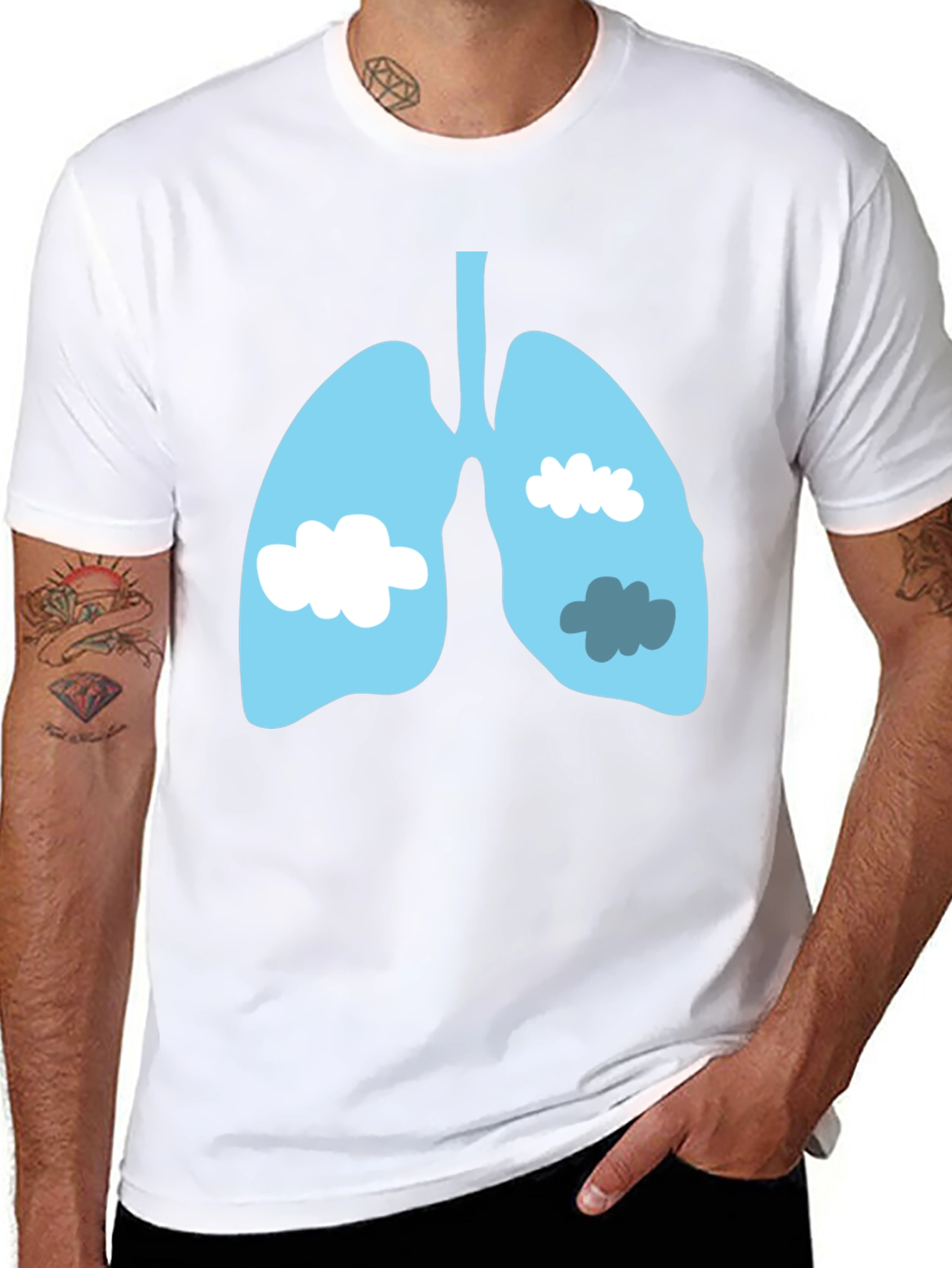 Lungs & Clouds Graphic Tee - Black Cotton T-Shirt