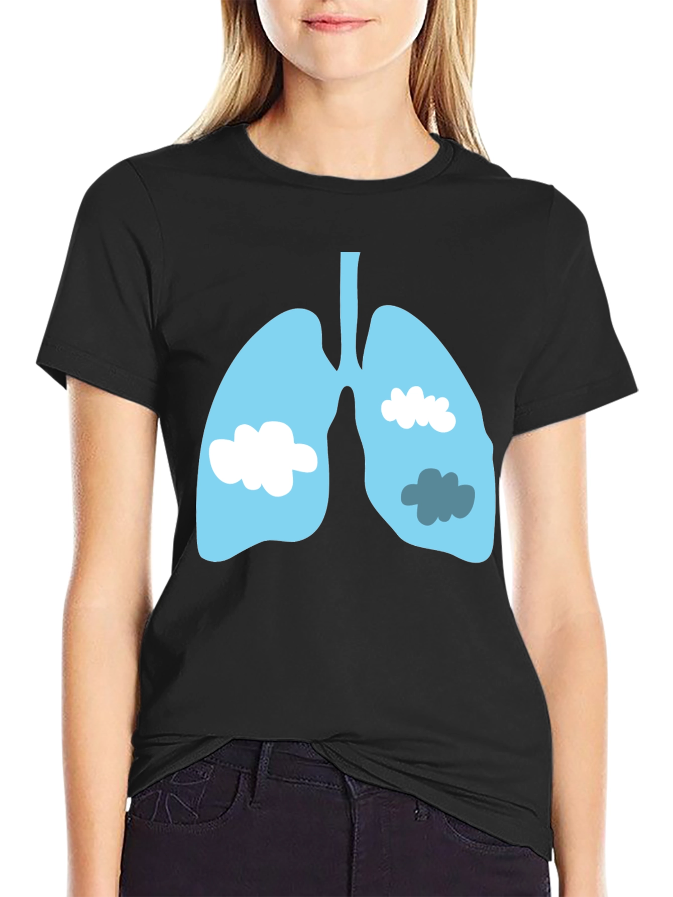 Lungs & Clouds Graphic Tee - Black Cotton T-Shirt