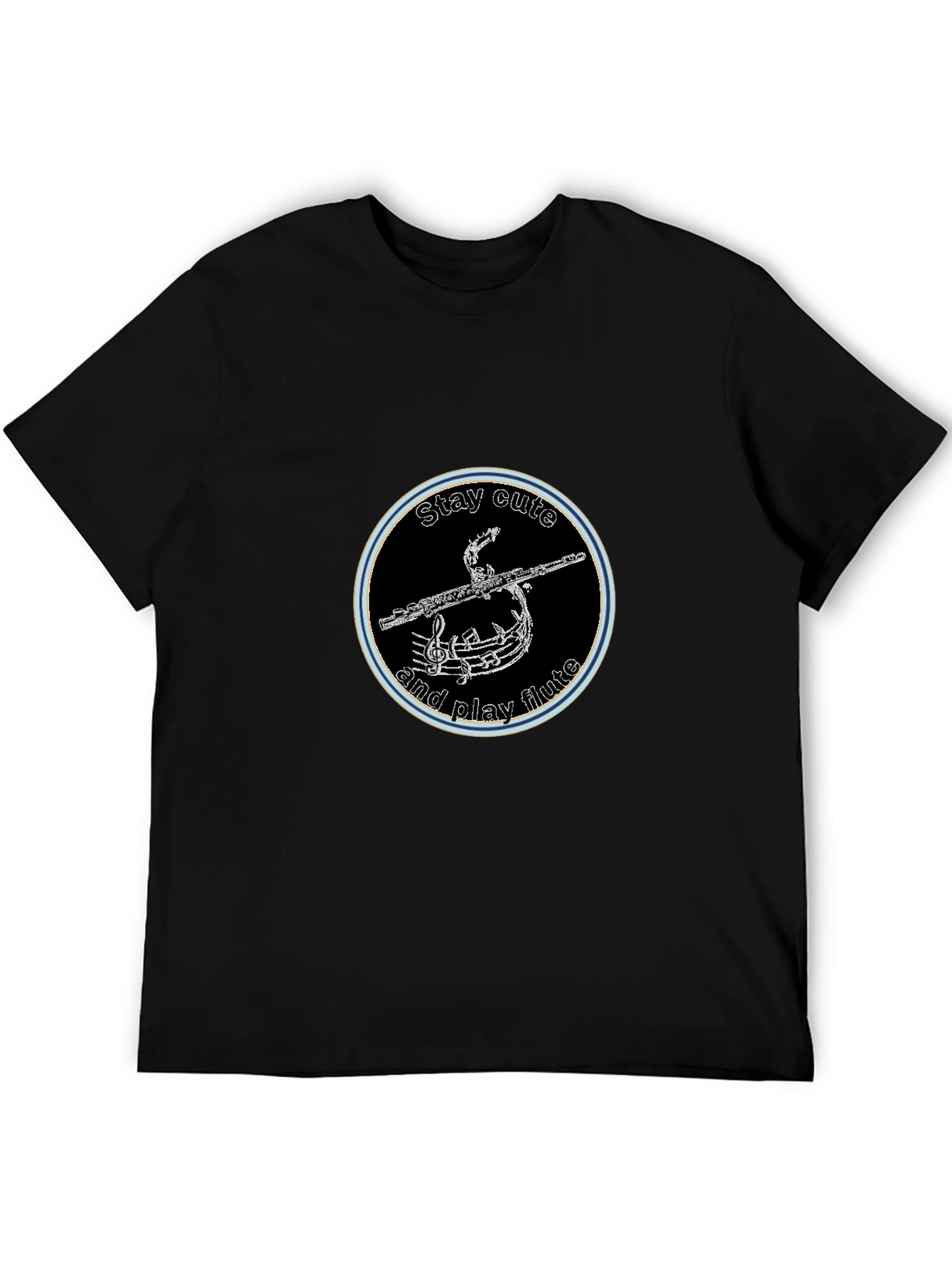 Stay Cute and Play Flute Black Graphic Tee