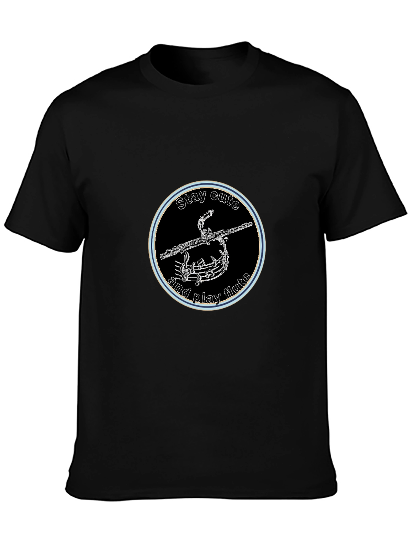 Stay Cute and Play Flute Black Graphic Tee