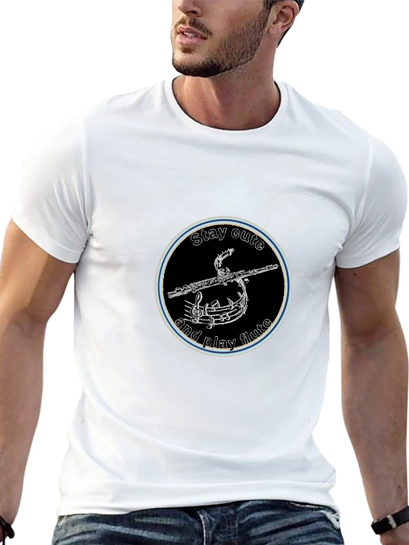 Stay Cute and Play Flute Black Graphic Tee