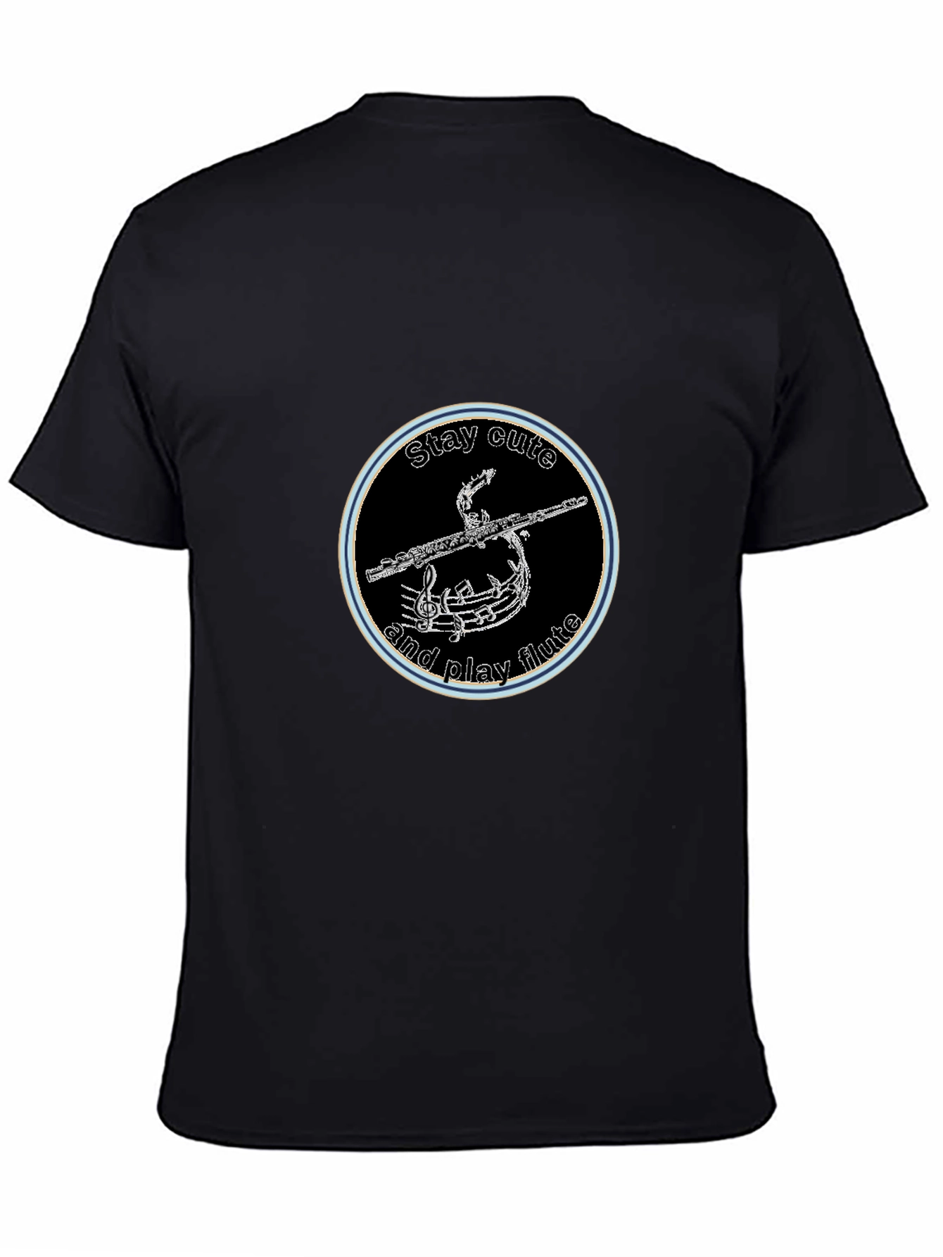 Stay Cute and Play Flute Black Graphic Tee