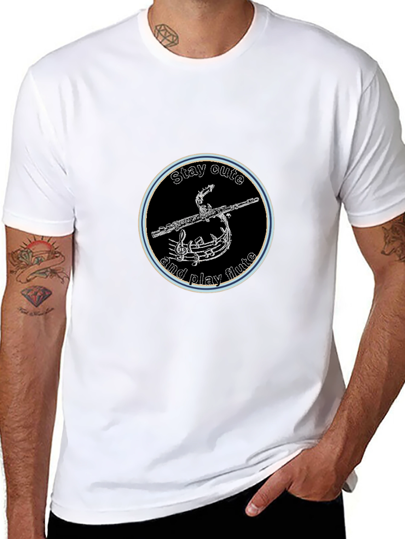 Stay Cute and Play Flute Black Graphic Tee