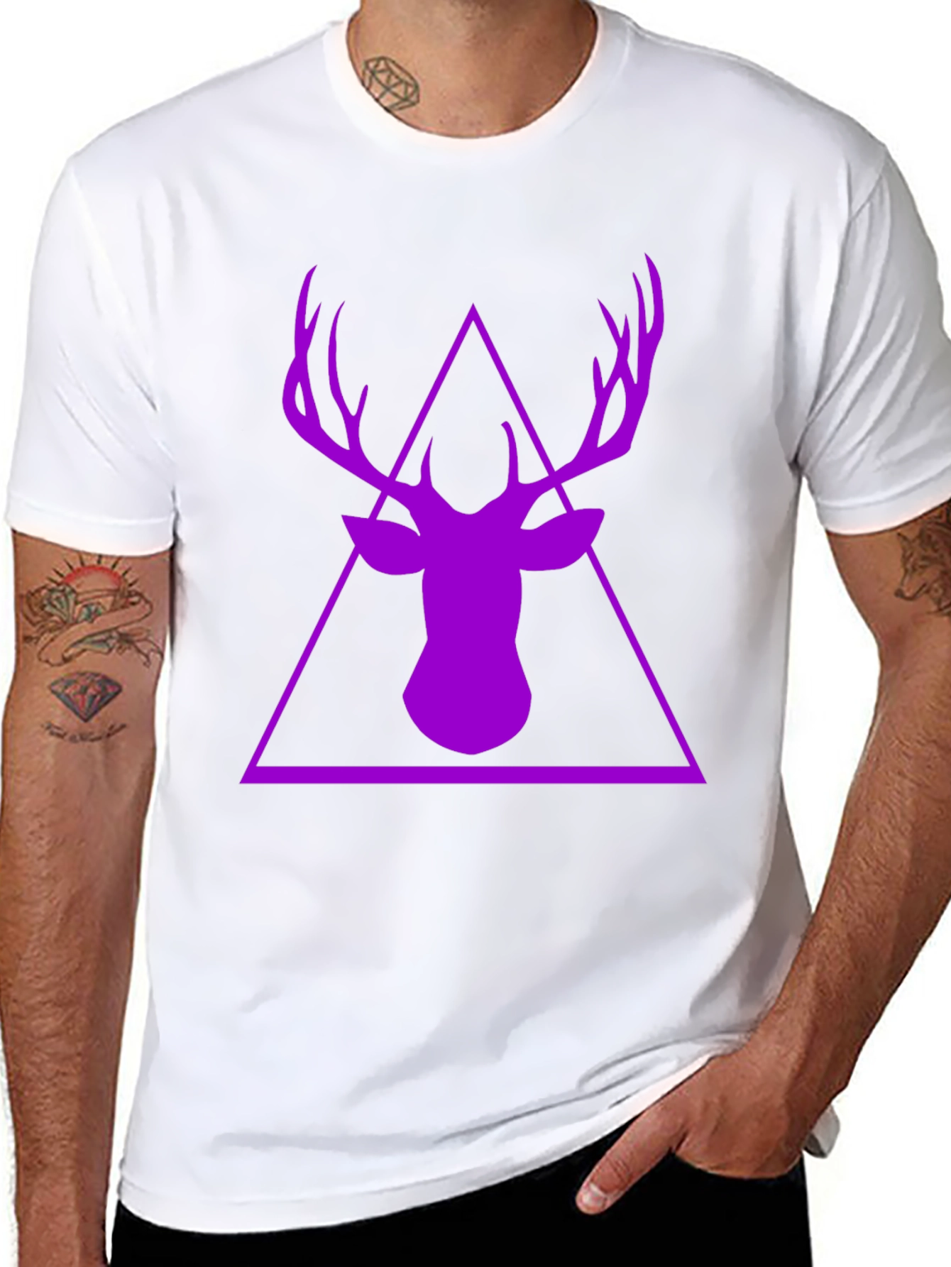 Purple Deer Triangle Graphic Black T-Shirt