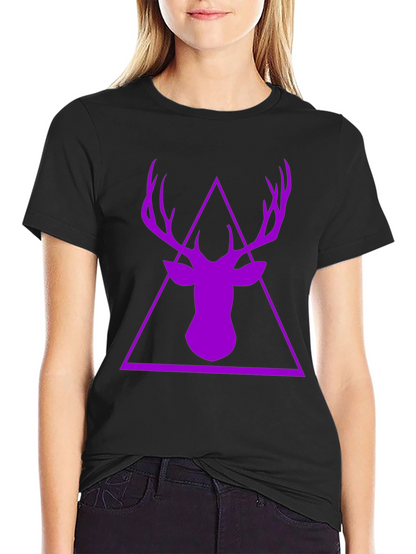 Purple Deer Triangle Graphic Black T-Shirt
