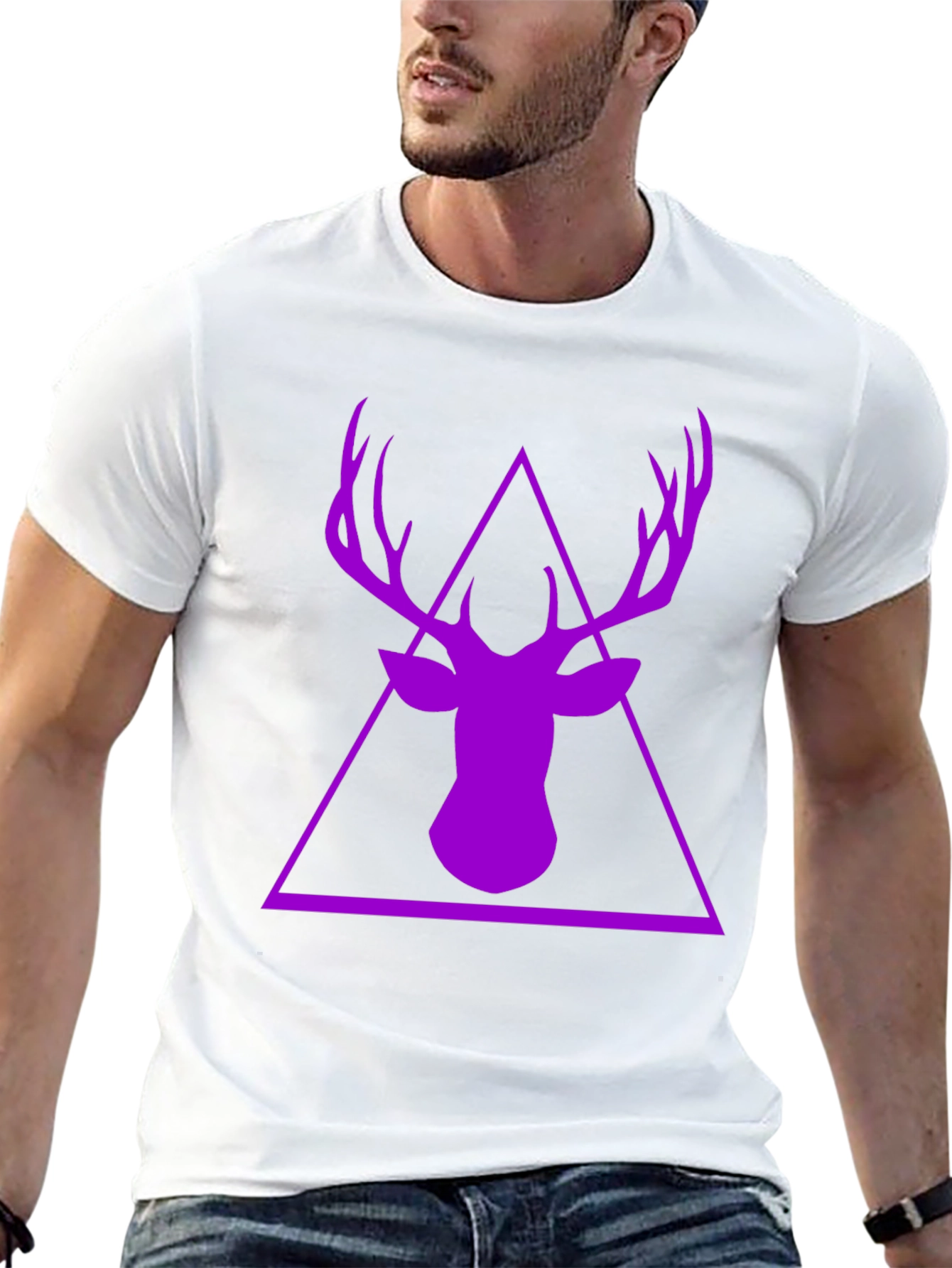 Purple Deer Triangle Graphic Black T-Shirt
